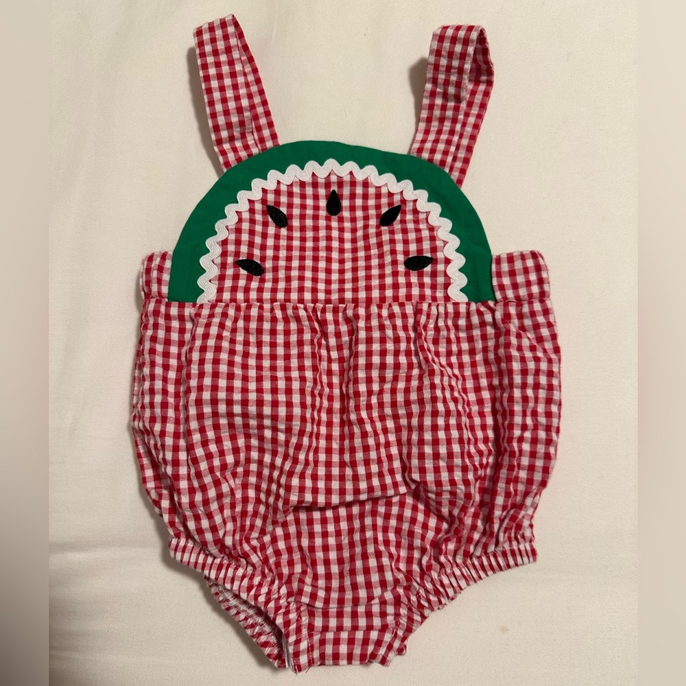 Red Gingham Watermelon Baby Romper